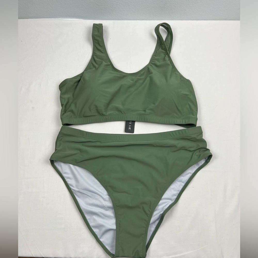 Tempt Me olive Green two piece scoop neck bikini, size 18w
